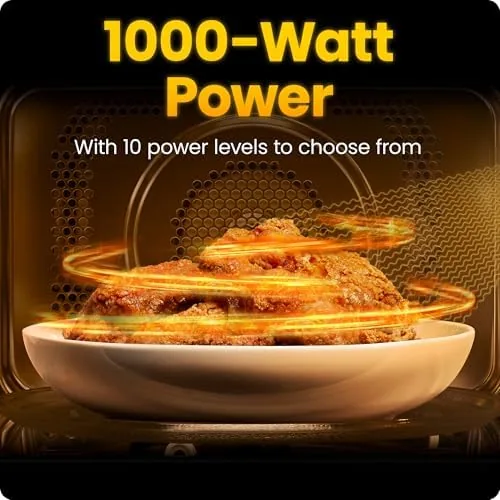 Leftover chicken and rice reheated evenly on a plate in the microwave