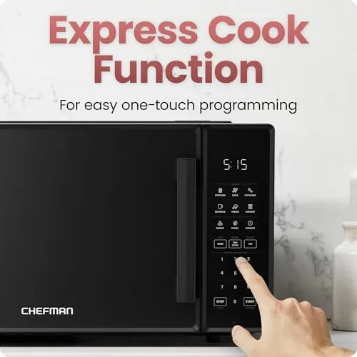 The Chefman microwave beside a smaller budget microwave on the counter