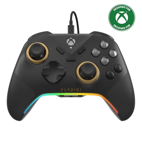 The black FLYDIGI VADER 5S wired controller seen from the front