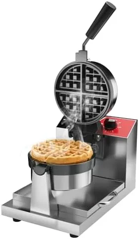 The CROSSON commercial waffle maker with the lid closed on a stainless worktop