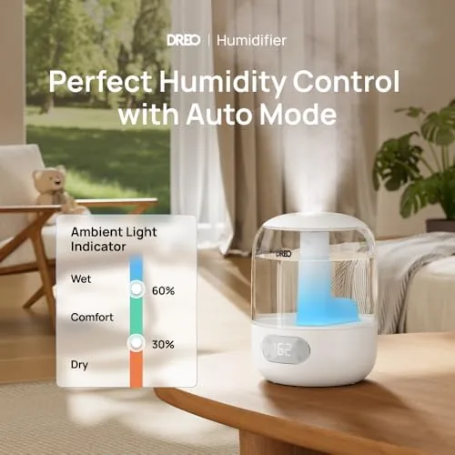 Close up of the DREO humidifier top fill opening and control dial