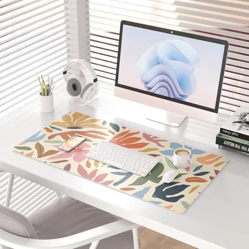Close look at the Colorful Star Abstract Floral PU Leather Large Mouse Pad, 31.5" build quality