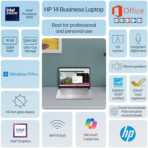 Detail shot of the HP Ultrabook 14 Laptop Computer Business Study & Home 2025 features