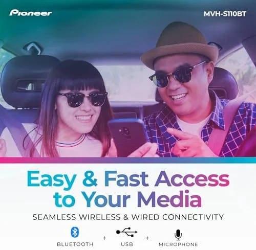 Detail shot of the Pioneer MVH-S110BT 1-Din Digital Media Car Stereo with Bluetooth | features
