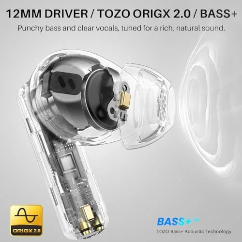 Close look at the TOZO Hybrid Active Noise Cancelling in Ear Wireless Earbuds, 68H build quality
