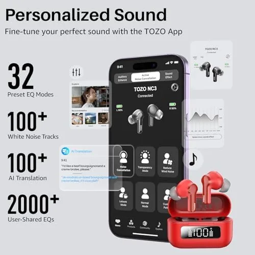 The TOZO Hybrid Active Noise Cancelling in Ear Wireless Earbuds, 68H compared in context