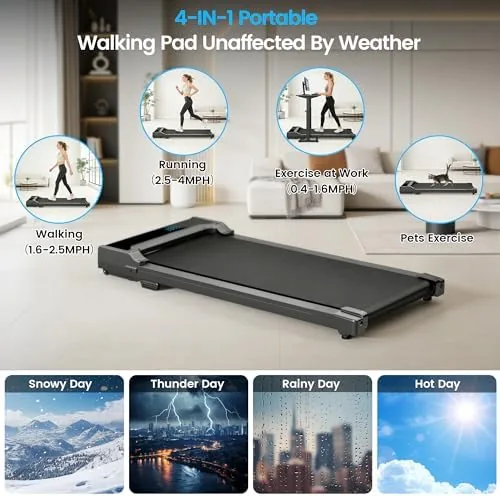 The walking pad rolled out from under the desk and stored against a wall
