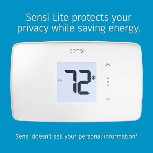 The Sensi Lite thermostat in a modern living room with an Alexa speaker nearby