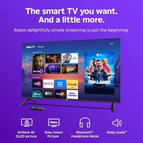 Detail shot of the Roku 50-Inch Select Series Smart TV 2026-4K QLED TV features