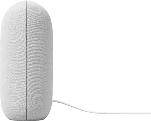 Two Google Audio speakers paired in stereo on a shelf
