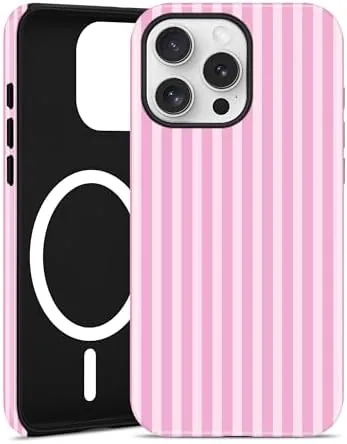 Overview of the Jusy Magnetic Striped Phone Case for iPhone 16,Dark Pink |