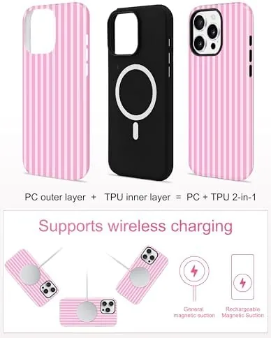 The Jusy Magnetic Striped Phone Case for iPhone 16,Dark Pink | in real use
