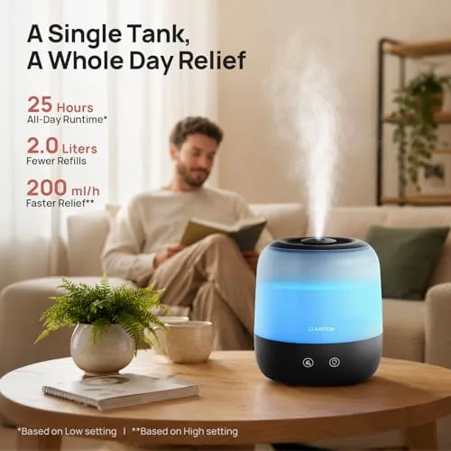 Close look at the Clarston Humidifiers for Bedroom, 2L Cool Mist Humidifier, 24dB Quiet build quality