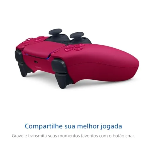 The DualSense Cosmic Red held in a hand during a racing game