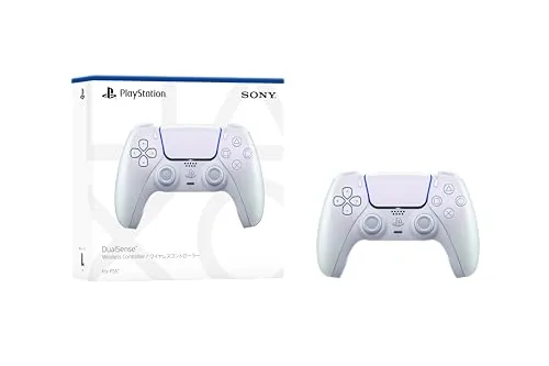 The Chroma Pearl controller in its charging position next to a PS5