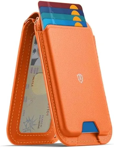 Overview of the SHIELDON Genuine Leather Magnetic Wallet Stand for MagSafe, Orange |