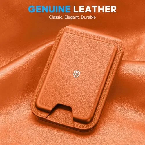 Close look at the SHIELDON Genuine Leather Magnetic Wallet Stand for MagSafe, Orange | build quality
