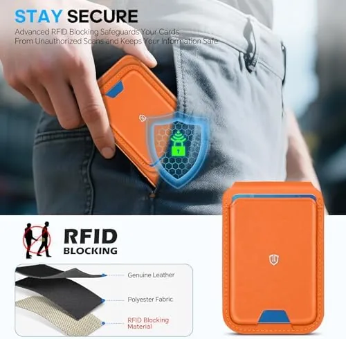 The SHIELDON Genuine Leather Magnetic Wallet Stand for MagSafe, Orange | compared in context