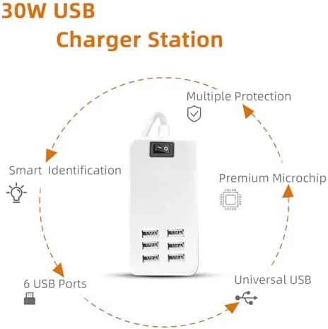 Close look at the USB Charger Station Multi Port, Portable 6 Ports Chargers for build quality
