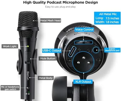 Close look at the Xlr Usb Dynamic Microphone for Singing Recording, Metal Dynamic Studio build quality