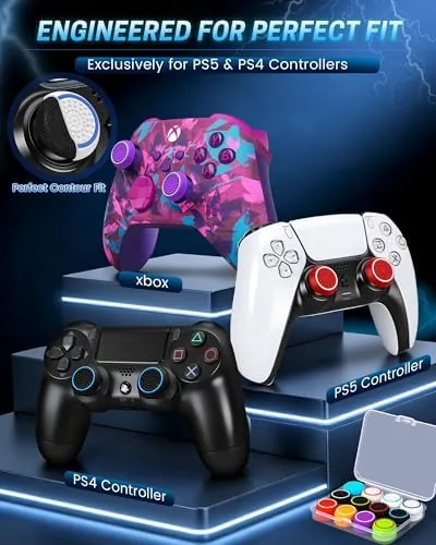 A close up of a thumb grip installed on a PlayStation controller stick