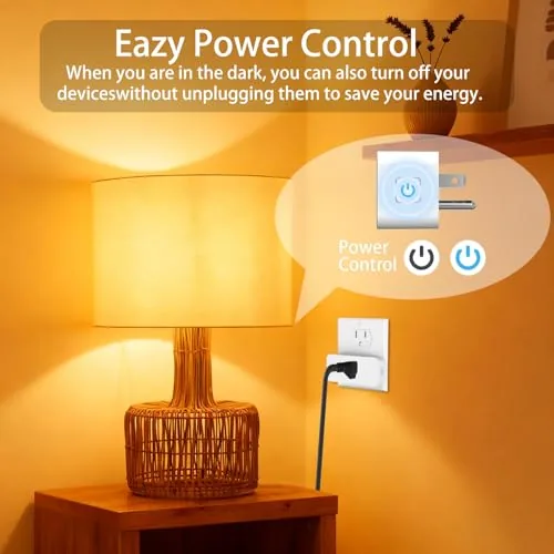 Four smart plugs installed across different rooms in a home