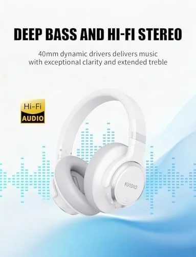 Another view of the KVIDIO Hybrid Active Noise Cancelling Headphones, Wireless Bluetooth Headphones Over
