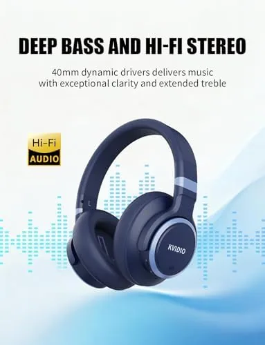 Another view of the KVIDIO Hybrid Active Noise Cancelling Headphones, 70 Hours Playtime Bluetooth