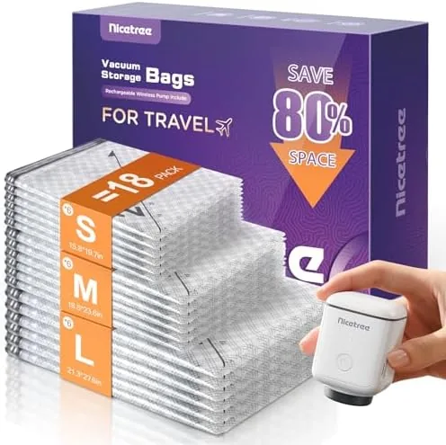 18-Pack Vacuum Bags for Travel with Rechargeable Pump, 3 Sizes | Compression Packing Bags Review: Tested and Rated