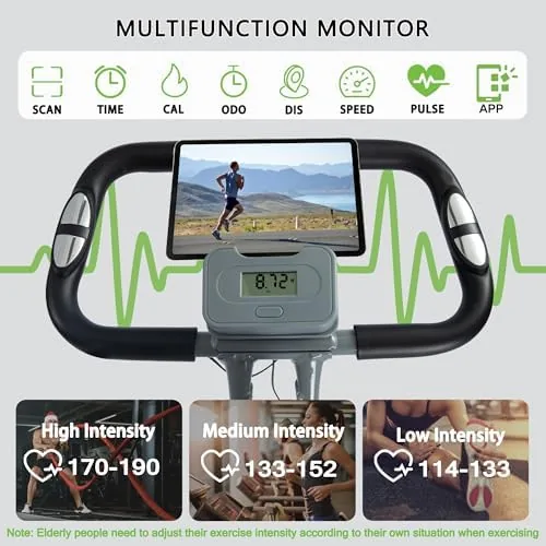 A rider pedaling the BARWING bike while watching a tablet