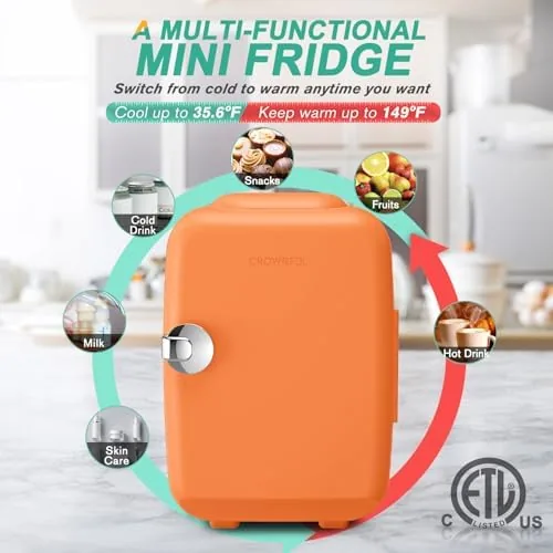 The mini fridge plugged into a 12V car adapter on a seat