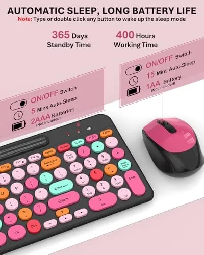 Another view of the Colorful Wireless Keyboard and Mouse Combo - Round Keycaps, 2.4GHz