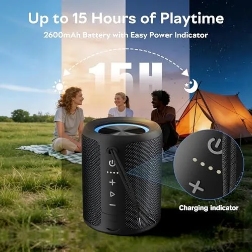 The speaker showing the beat synced RGB lights pulsing on a dark surface