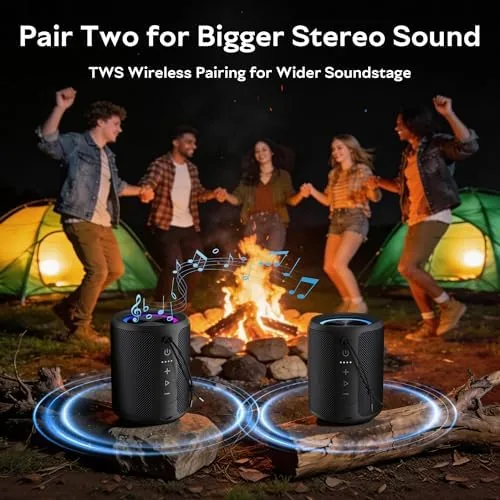 The speaker floating in a pool with the RGB lights visible under water
