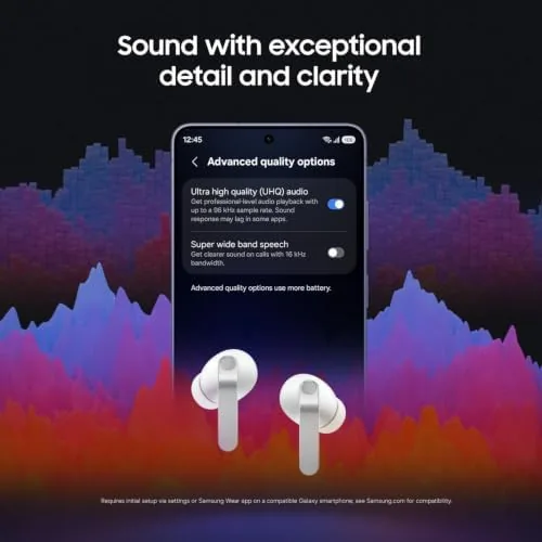 Detail shot of the Samsung Galaxy Buds 4 Pro (2026) AI True Wireless Bluetooth features