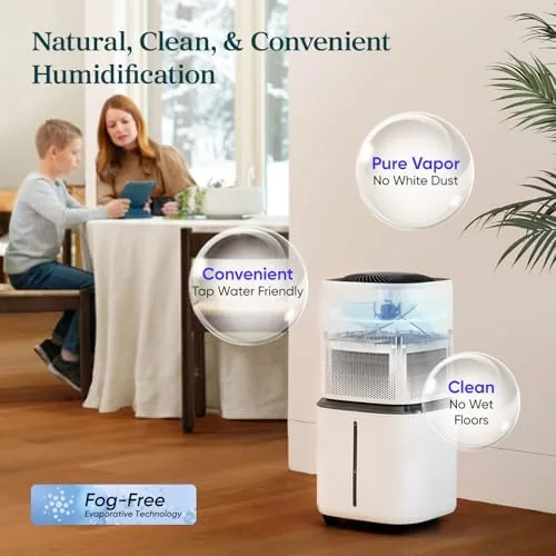 The humidifier running at night in a bedroom with the dimmed sleep mode display