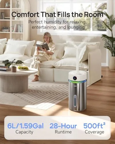 Close look at the Feekaa Stainless Steel Humidifier Dishwasher Safe, 6L/1.6Gal Cool Mist Humidifiers build quality