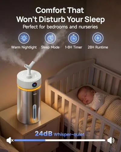 Another view of the Feekaa Stainless Steel Humidifier Dishwasher Safe, 6L/1.6Gal Cool Mist Humidifiers