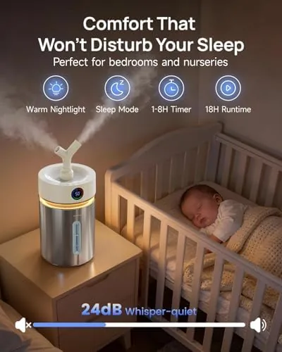 Another view of the Feekaa Stainless Steel Humidifier, 4L/1Gal Cool Mist Humidifiers for Bedroom
