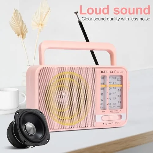 Another view of the BAIJIALI Portable AM/FM Transistor Radio with Loud Speaker | Battery