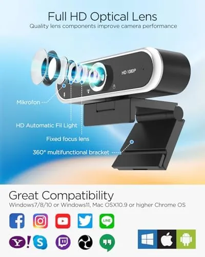 The Webcam 1080P with Microphone & Privacy Cover for PC/Laptop, USB compared in context
