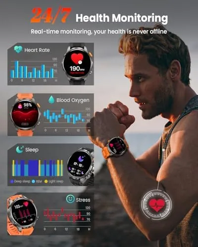Close look at the Military Smartwatch for Men 1000mAh Fitness Tracker Rugged Men Watch build quality