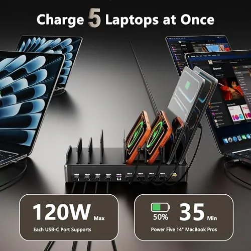 Another view of the 750W Charging Station for Multiple Devices, Zobirez 10-Port Fast Charger