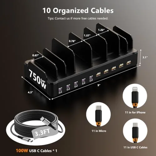 The 750W Charging Station for Multiple Devices, Zobirez 10-Port Fast Charger compared in context