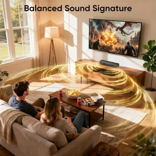 The sound bar set up in a gaming corner with a monitor and PC