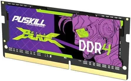 The PUSKILL 16GB DDR4 SODIMM module lying on an anti-static mat next to the packaging