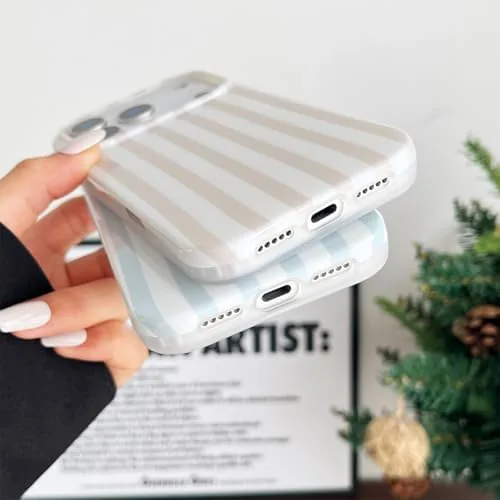 Close look at the ZTOFERA Cute Vertical Striped Case for iPhone 13/14,Blue&White | Raised build quality