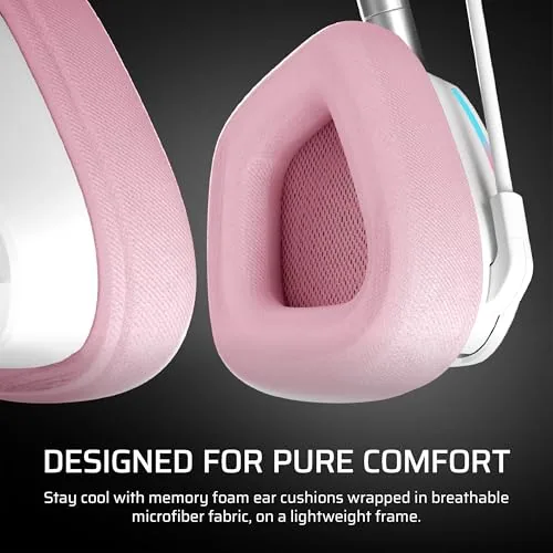 A charging cable plugged into the headset with the battery indicator lighting up