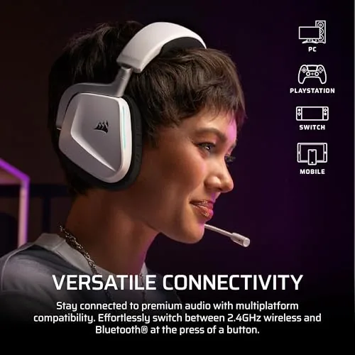 The headset being worn during a PC gaming session with a shooter on screen