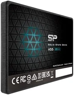 A55 SSD installed in a desktop drive bay with cables connected